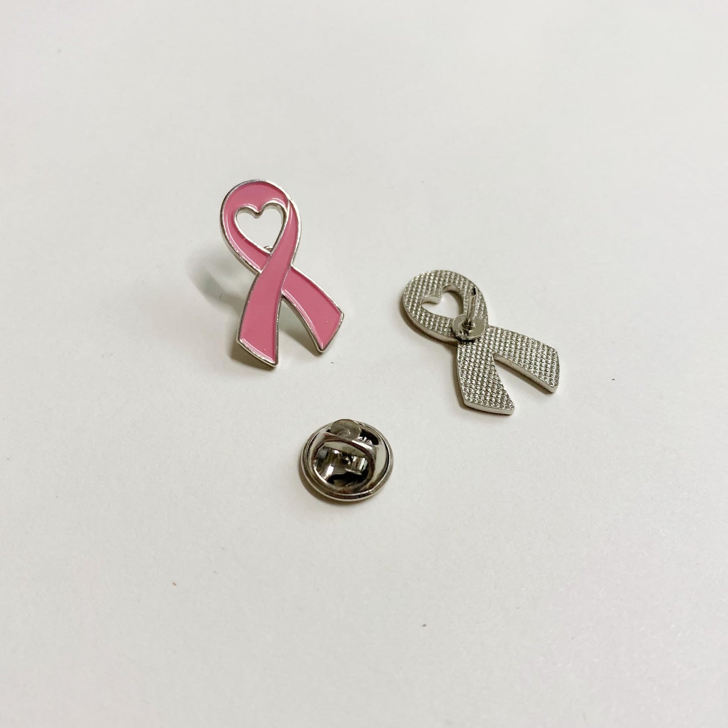 Pink Ribbon Breast Cancer Awareness Heart Badge Lapel Pin
