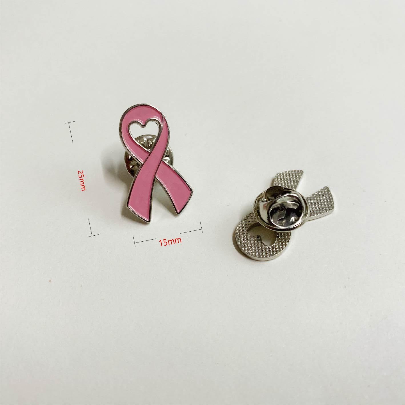Pink Ribbon Breast Cancer Awareness Heart Badge Lapel Pin