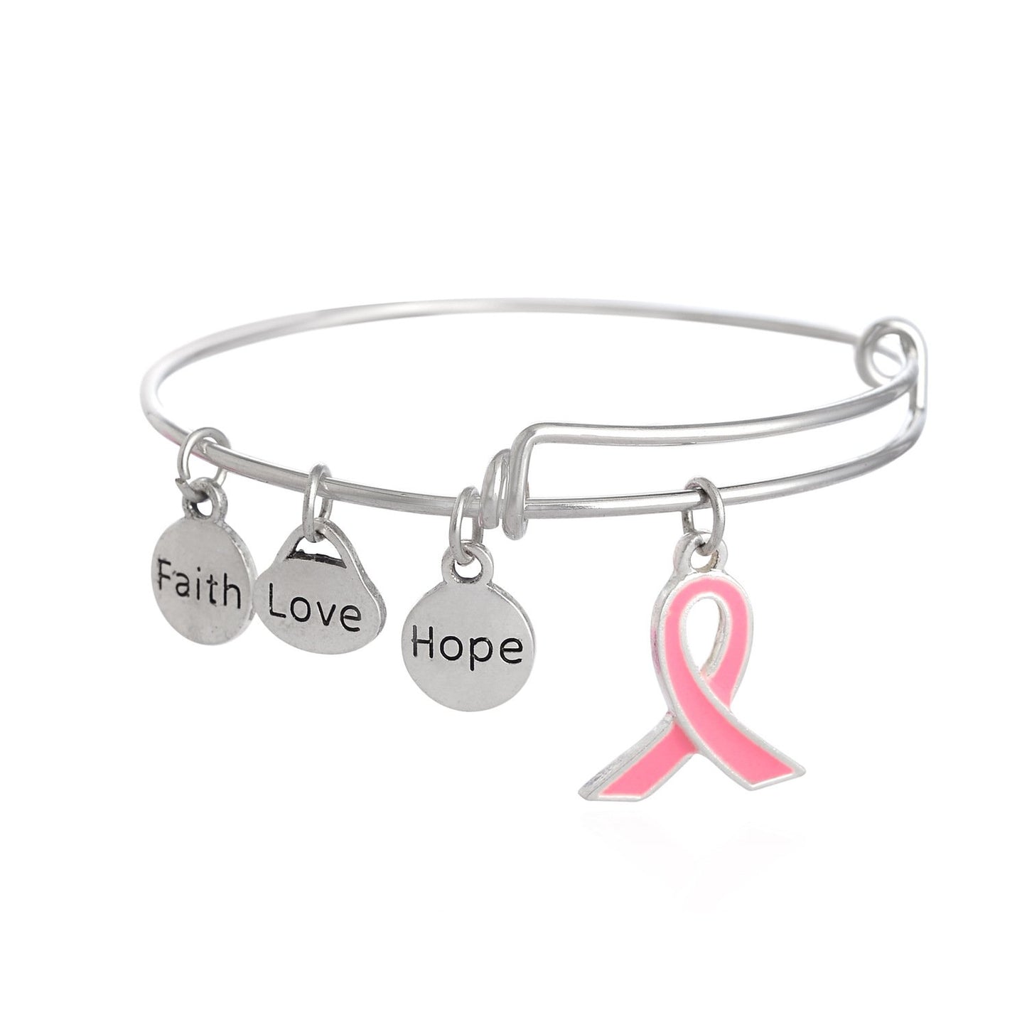CMajor Pink Ribbon Breast Cancer Awareness Expandable Bangle Bracelet