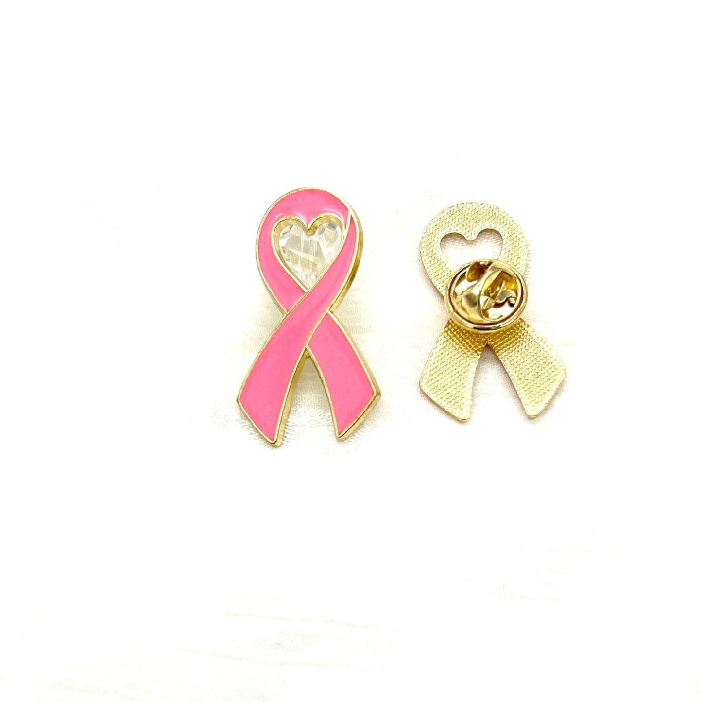 Pink Ribbon Breast Cancer Awareness Heart Badge Lapel Pin