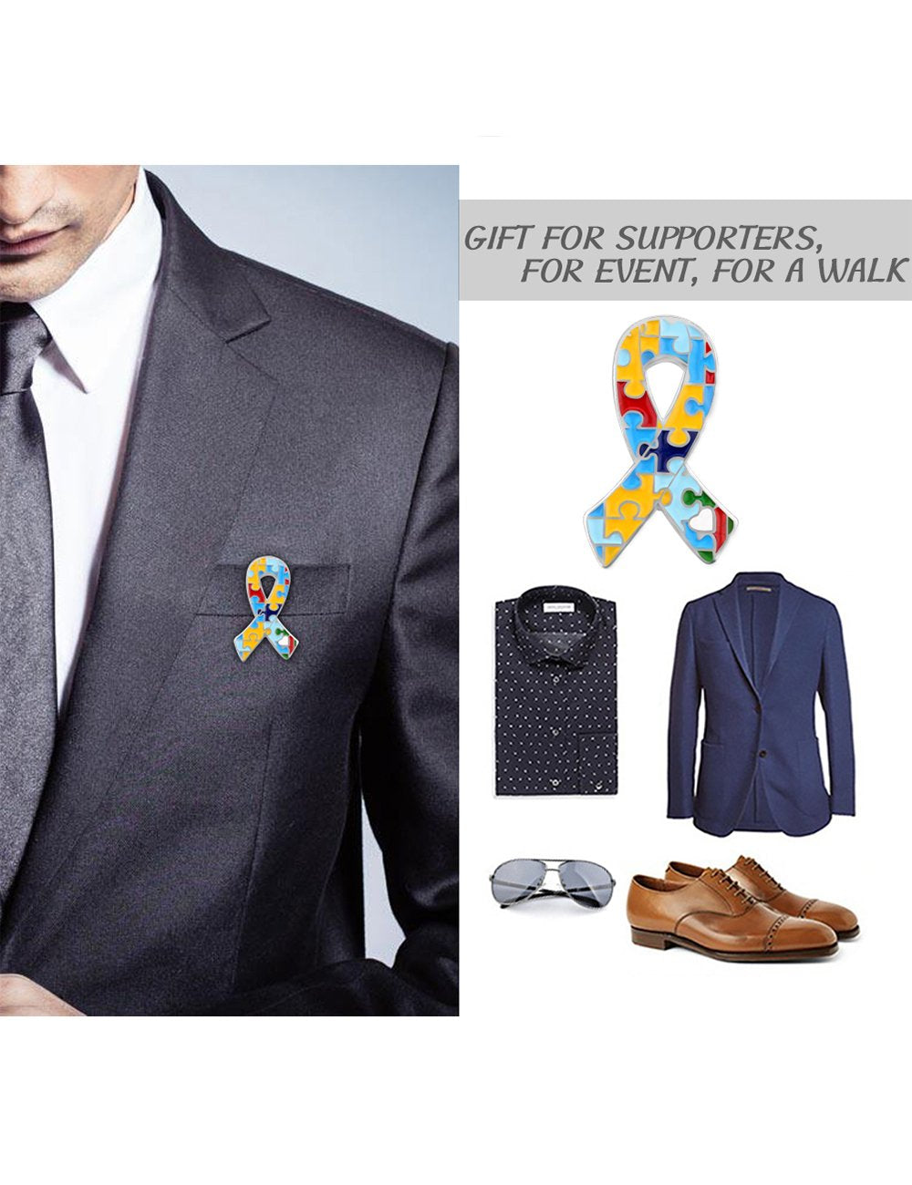 CMajor Autism Awareness Ribbon Puzzle Piece Enamel Lapel Pin