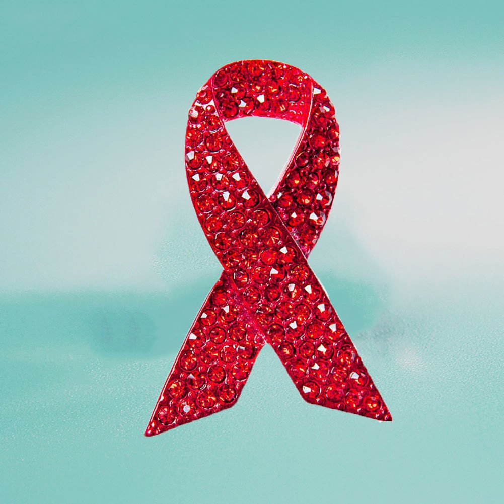 CMajor HIV Awareness Red Crystal Ribbon Brooch Pins - Perfect for World AIDS Day