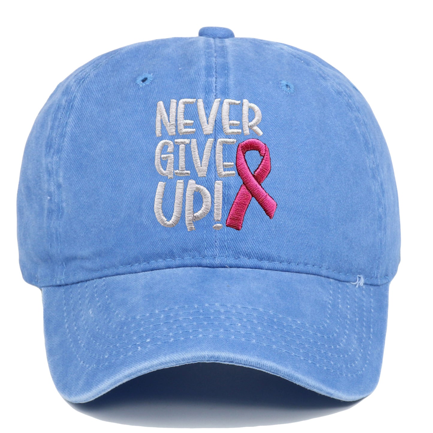 Breast Cancer Awareness Pink Ribbon Embroidered Hip Hop Cap Never Give Up Baseball Cap for Basketball and Outdoor Sun Protection Hat