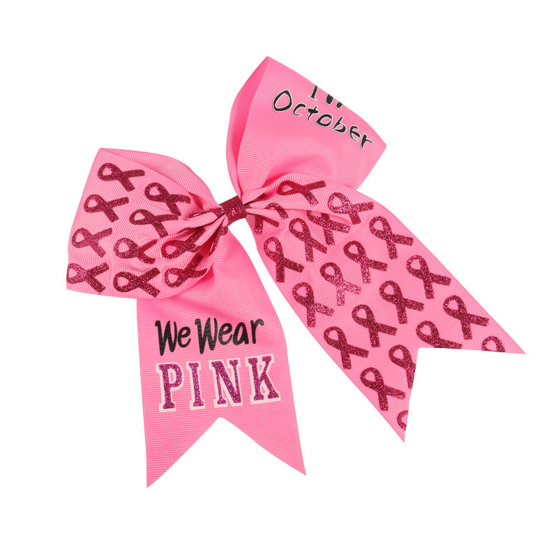 Breast Cancer Awareness Cheer Bows Pink Ribbon 7 Inch Hair Band Elastic Scrunchies Cheerleading Hair Accessories for Teens Women