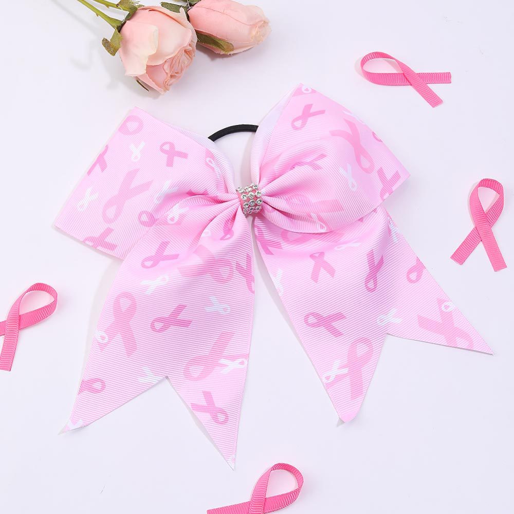 Breast Cancer Awareness Cheer Bows Pink Ribbon 7 Inch Hair Band Elastic Scrunchies Cheerleading Hair Accessories for Teens Women