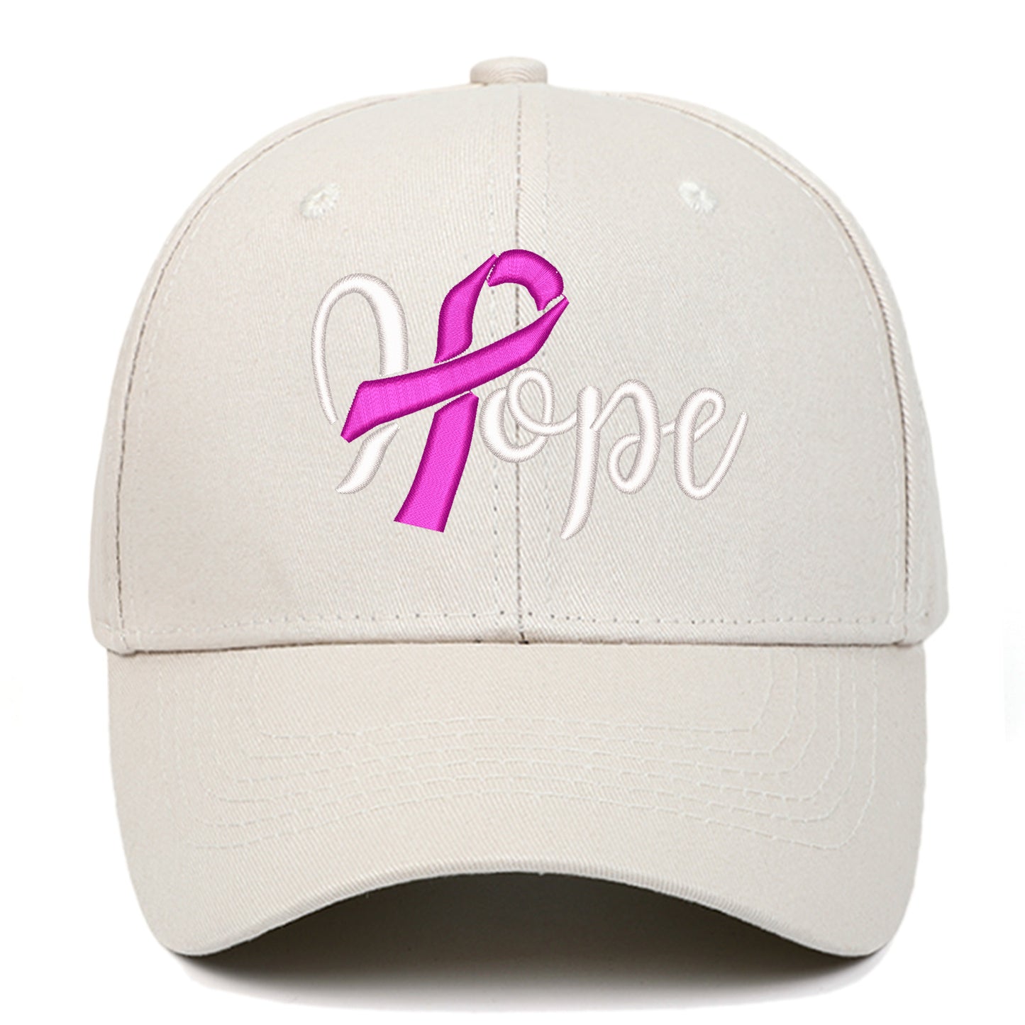 Breast Cancer Awareness Pink Ribbon Hope Letter Embroidered Baseball Cap, Curved Brim Snapback Unisex Casual Versatile Hat