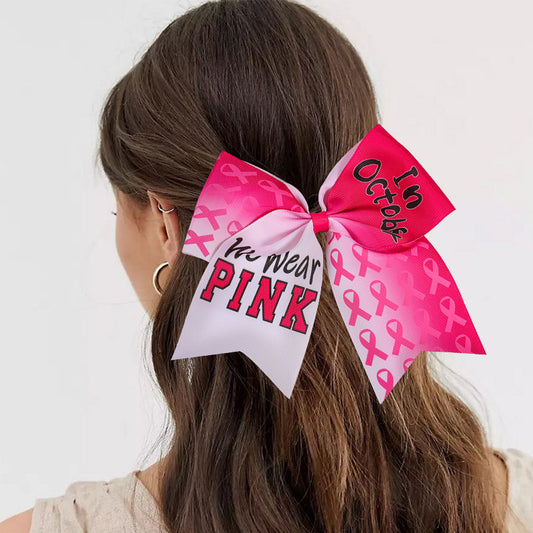 Breast Cancer Awareness Cheer Bow Pink Cheer Bows Large Pink Ribbon Hair Bows Hair Tie Ponytail Holder Hair Accessories for Breast Cancer Month