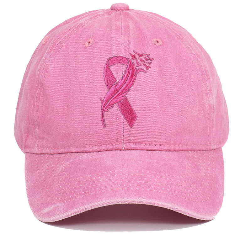 Breast Cancer Awareness Adjustable Embroidered Cotton Pink Ribbon Women's Outdoor Hat Baseball Cap