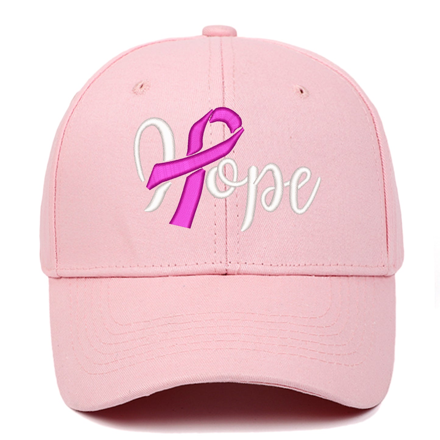 Breast Cancer Awareness Pink Ribbon Hope Letter Embroidered Baseball Cap, Curved Brim Snapback Unisex Casual Versatile Hat