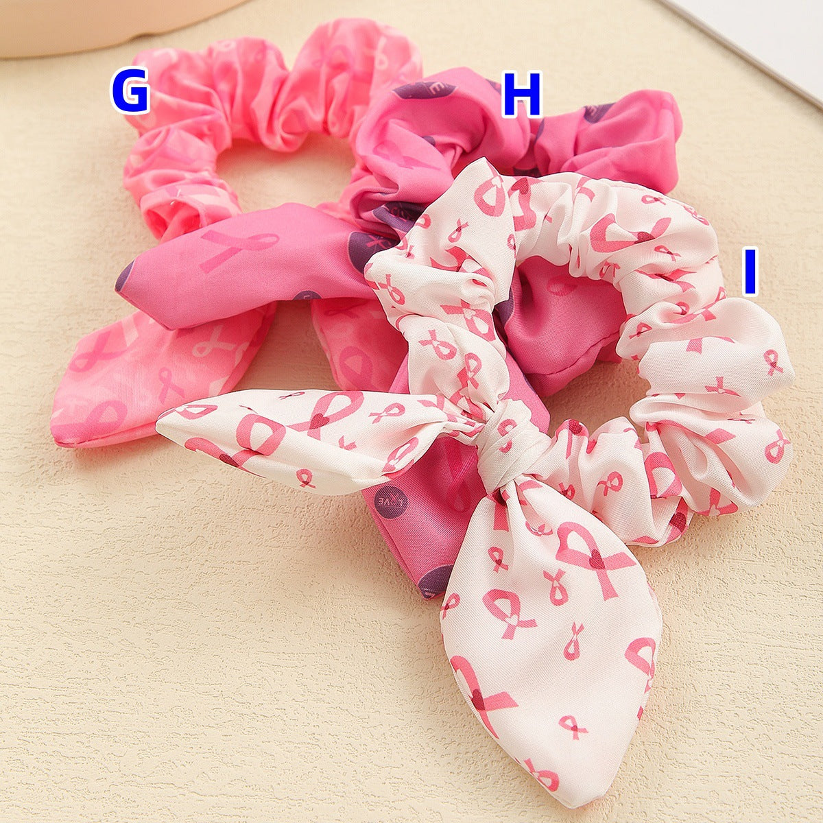 Pink Ribbon Cute Bow Bunny Ears Scrunchies Hair Ties Silk Satin Scrunchy Hair Elastic Ponytail Holder Bobbles Soft Elegant Elastic Hair Bands Charity Hair Accessories