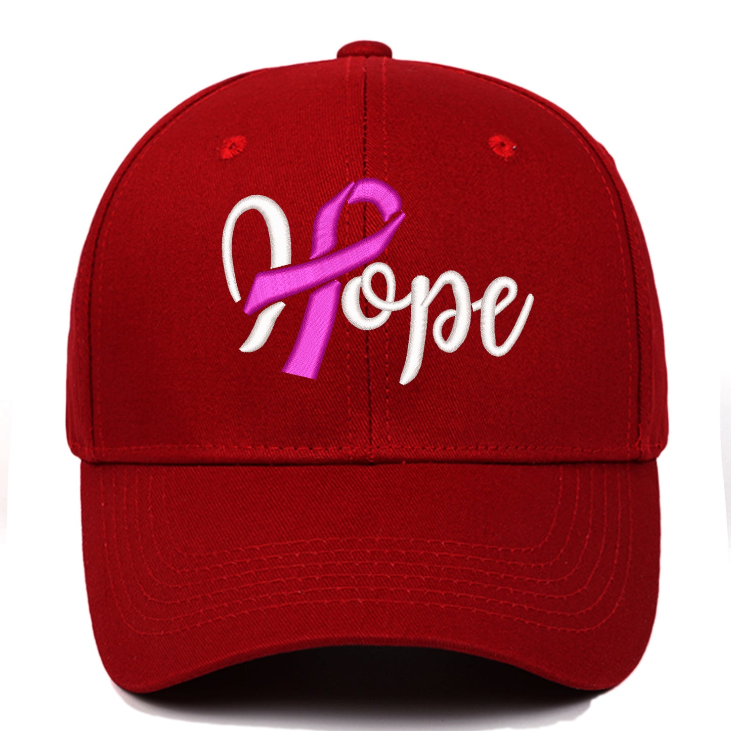 Breast Cancer Awareness Pink Ribbon Hope Letter Embroidered Baseball Cap, Curved Brim Snapback Unisex Casual Versatile Hat