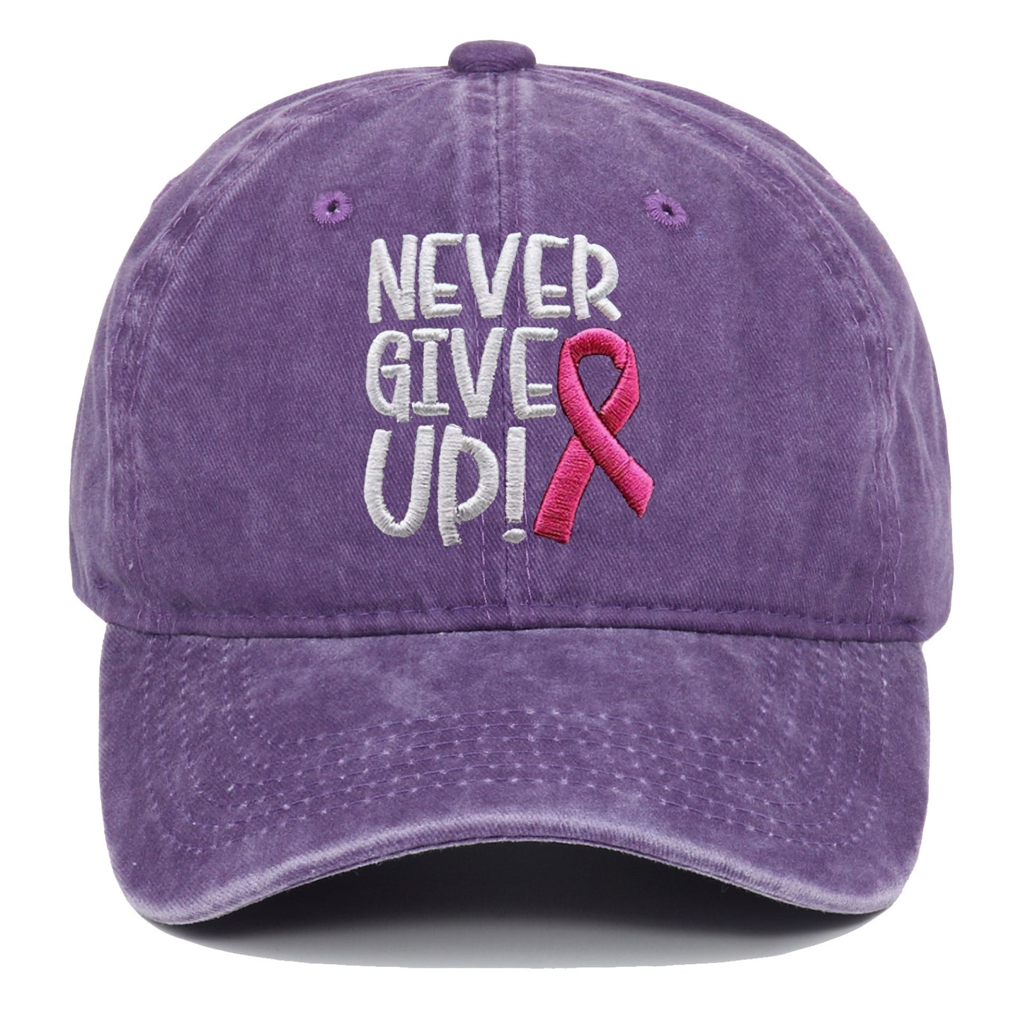 Breast Cancer Awareness Pink Ribbon Embroidered Hip Hop Cap Never Give Up Baseball Cap for Basketball and Outdoor Sun Protection Hat
