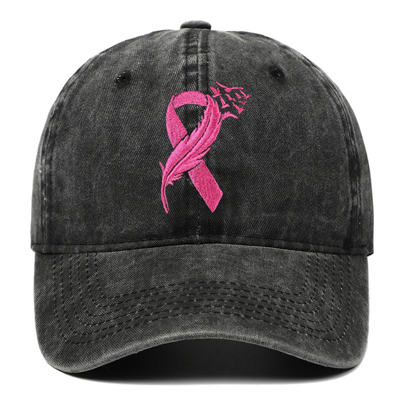 Breast Cancer Awareness Adjustable Embroidered Cotton Pink Ribbon Women's Outdoor Hat Baseball Cap