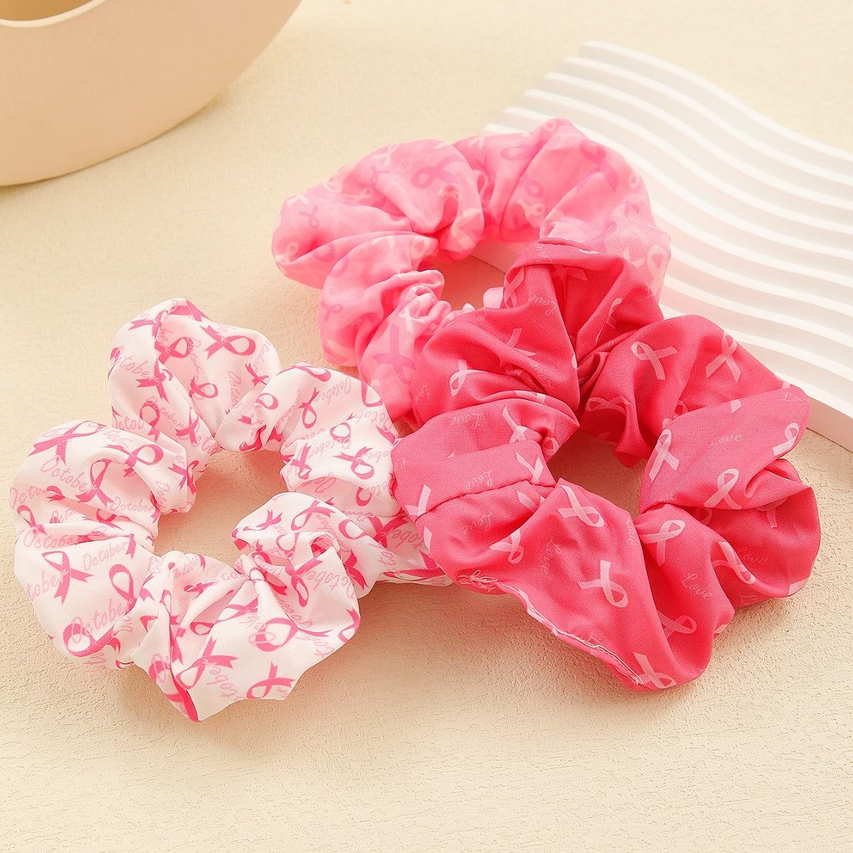 Pink Ribbon Charity Scrunchies - Breast Health Awareness Special Edition Hair Accessories