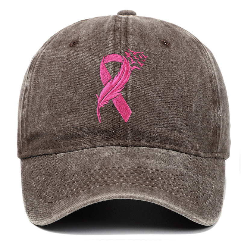Breast Cancer Awareness Adjustable Embroidered Cotton Pink Ribbon Women's Outdoor Hat Baseball Cap