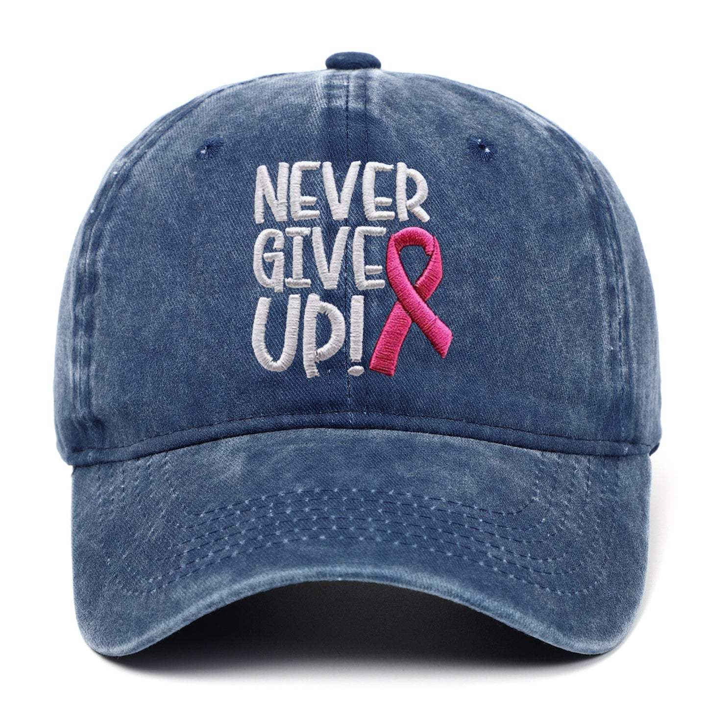 Breast Cancer Awareness Pink Ribbon Embroidered Hip Hop Cap Never Give Up Baseball Cap for Basketball and Outdoor Sun Protection Hat