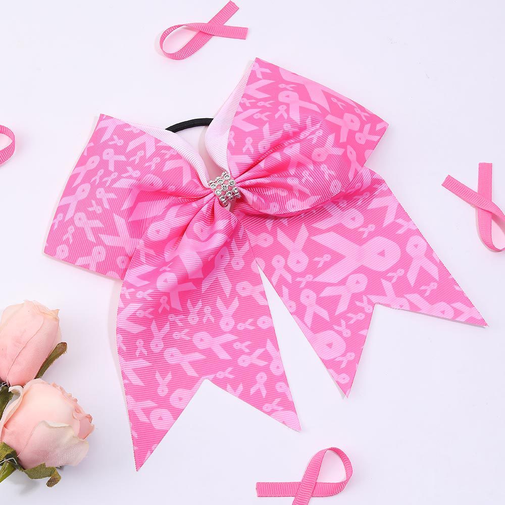 Breast Cancer Awareness Cheer Bows Pink Ribbon 7 Inch Hair Band Elastic Scrunchies Cheerleading Hair Accessories for Teens Women