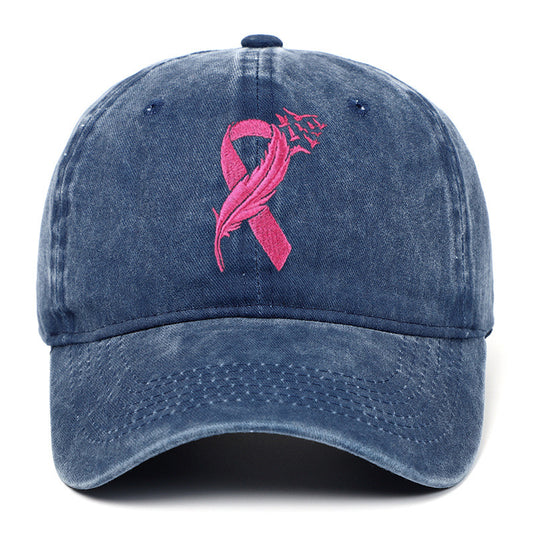 Breast Cancer Awareness Adjustable Embroidered Cotton Pink Ribbon Women's Outdoor Hat Baseball Cap
