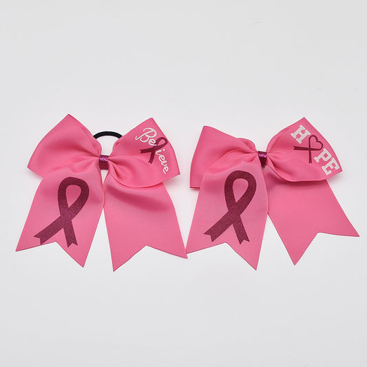Breast Cancer Awareness 7 Inch Cheer Bow Pink Cheer Bows Large Pink Ribbon Hair Bows Hair Tie Ponytail Holder Hair Accessories for Breast Cancer Month
