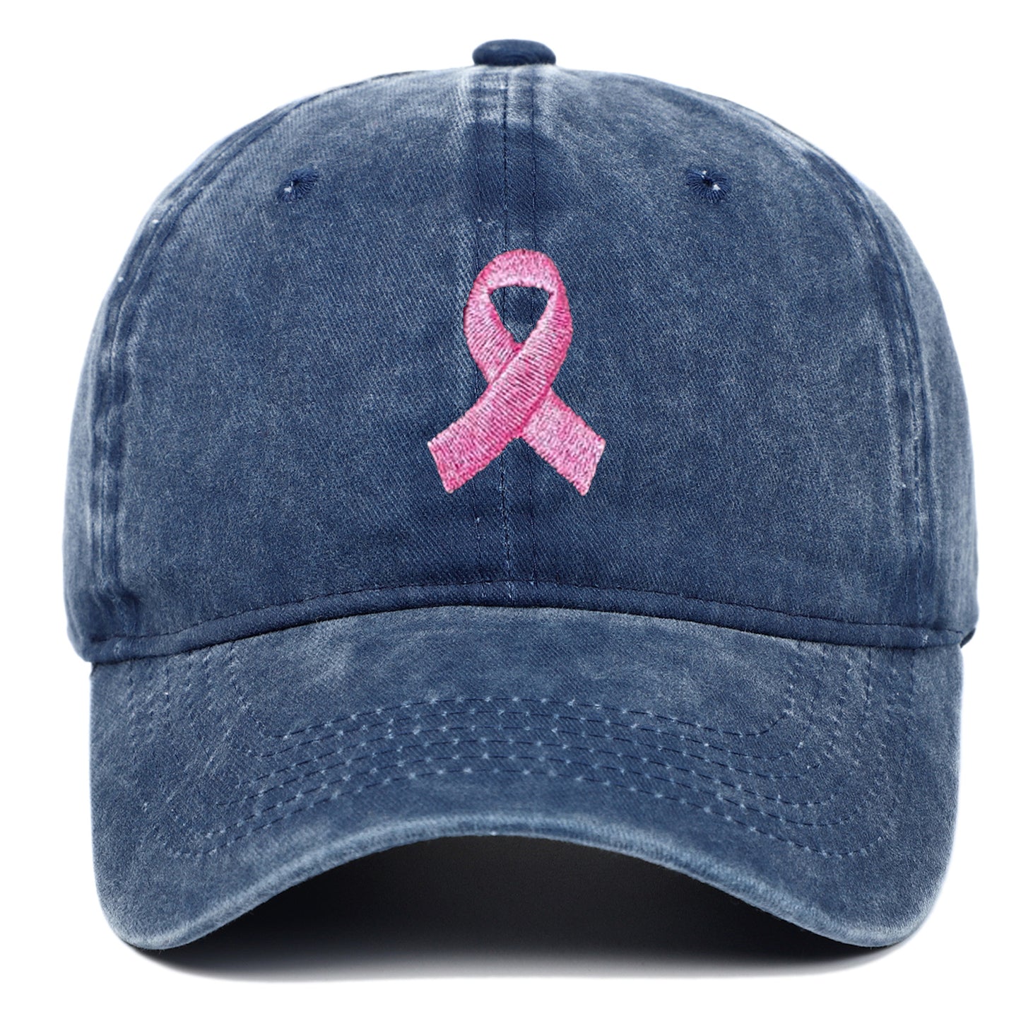 Breast Cancer Awareness Pink Ribbon Embroidered Baseball Cap, Washed Cotton Snapback, Unisex Outdoor Casual Adjustable Sun Hat Hair Accessories