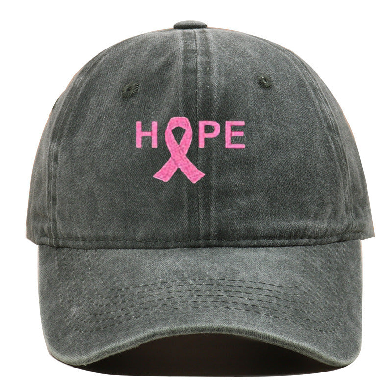 Breast Cancer Awareness Pin Ribbon Hope Letter Embroidered Baseball Cap, Washed Cotton Snapback, Unisex Outdoor Casual Sun Hat