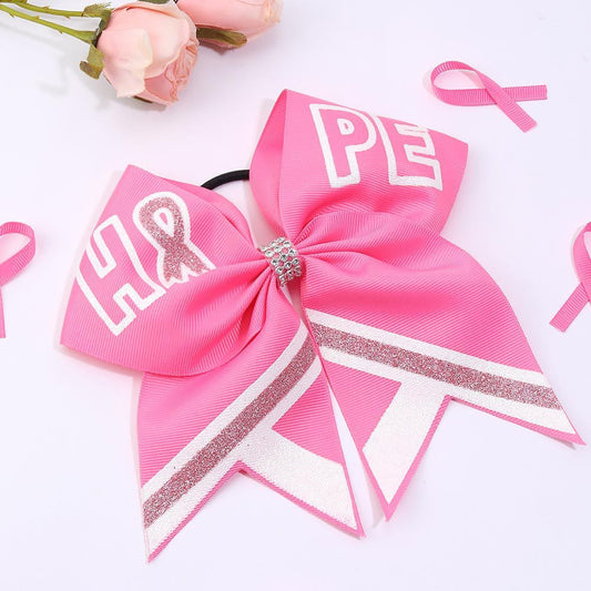 Breast Cancer Awareness Cheer Bows Pink Ribbon 7 Inch Hair Band Elastic Scrunchies Cheerleading Hair Accessories for Teens Women