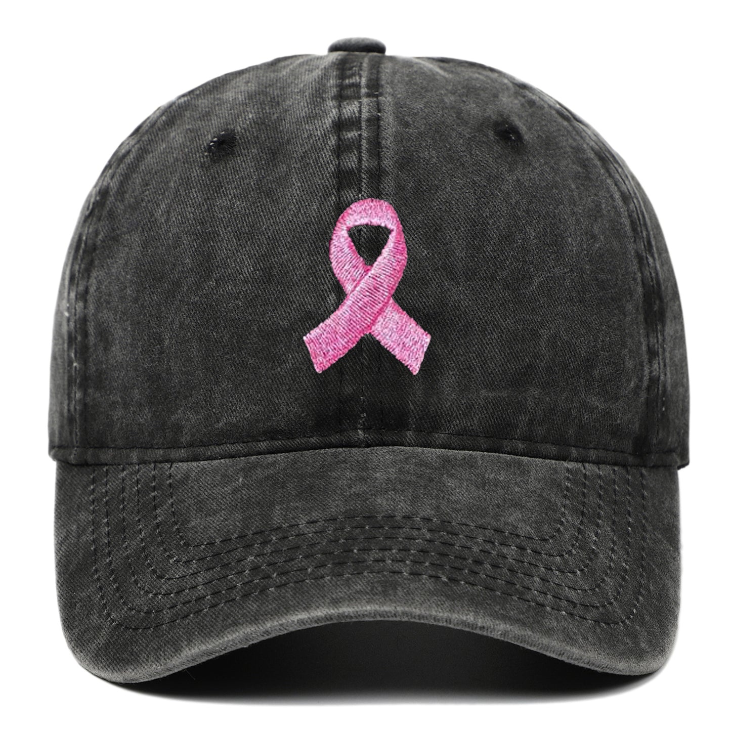 Breast Cancer Awareness Pink Ribbon Embroidered Baseball Cap, Washed Cotton Snapback, Unisex Outdoor Casual Adjustable Sun Hat Hair Accessories