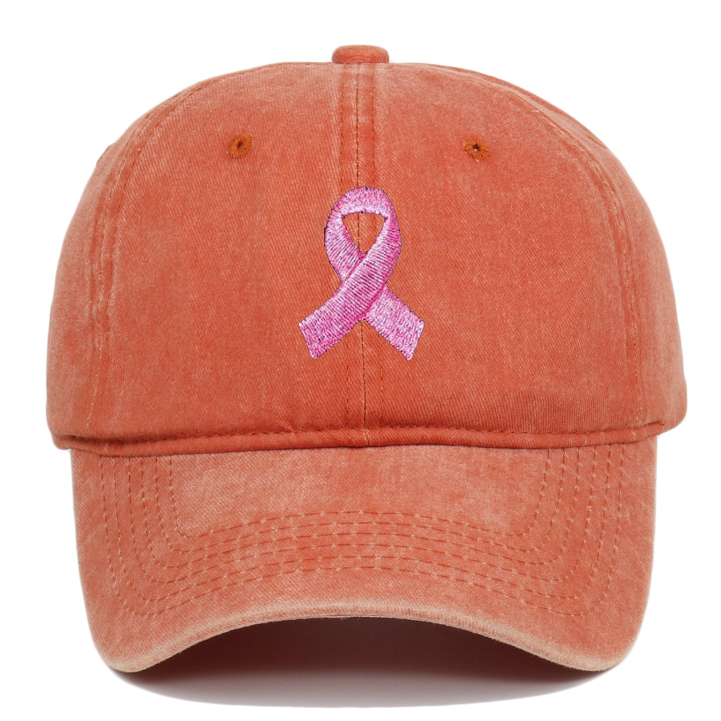 Breast Cancer Awareness Pink Ribbon Embroidered Baseball Cap, Washed Cotton Snapback, Unisex Outdoor Casual Adjustable Sun Hat Hair Accessories