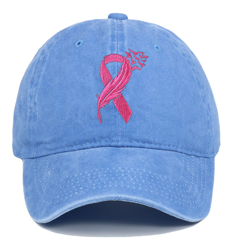 Breast Cancer Awareness Adjustable Embroidered Cotton Pink Ribbon Women's Outdoor Hat Baseball Cap