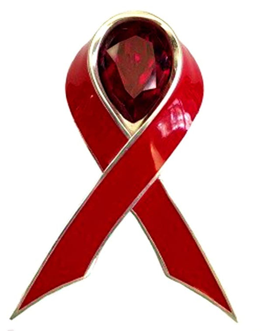 Awareness Red Ribbon Crystal Enamel Brooch Pins for HIV/AIDS/Addiction 4.5*6cm