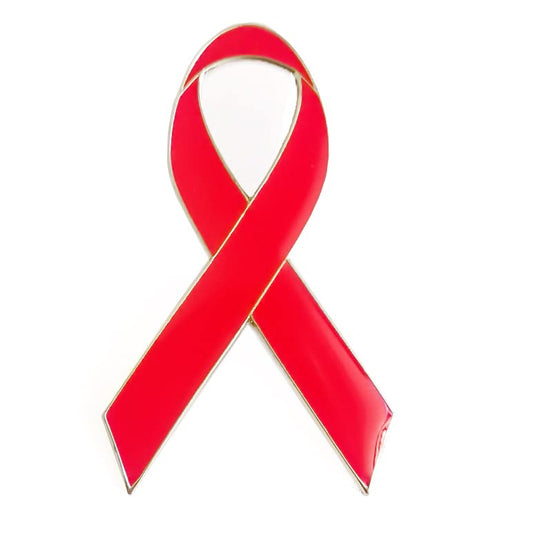 Red HIV/AIDS/Addiction Awareness Enamel Ribbon Lapel Pin 2.5*4cm