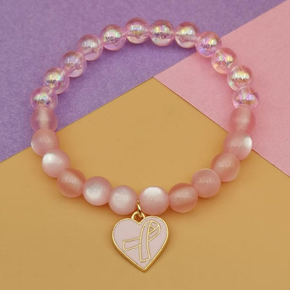 Breast Cancer Bracelets Pink Ribbon Cat's Eye Stone Beads Ribbon Inspirational Awareness Bracelets Encouragement Handmade Gifts for Women Girls Best Friend Sister-1