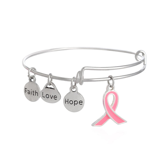 CMajor Pink Ribbon Breast Cancer Awareness Expandable Bangle Bracelet