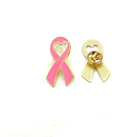 Pink Ribbon Breast Cancer Awareness Heart Badge Lapel Pin