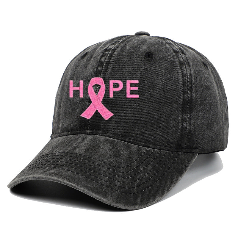 Breast Cancer Awareness Pin Ribbon Hope Letter Embroidered Baseball Cap, Washed Cotton Snapback, Unisex Outdoor Casual Sun Hat