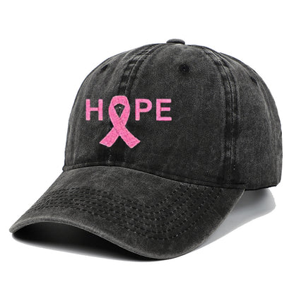 Breast Cancer Awareness Pin Ribbon Hope Letter Embroidered Baseball Cap, Washed Cotton Snapback, Unisex Outdoor Casual Sun Hat