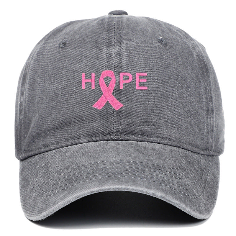 Breast Cancer Awareness Pin Ribbon Hope Letter Embroidered Baseball Cap, Washed Cotton Snapback, Unisex Outdoor Casual Sun Hat