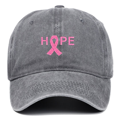 Breast Cancer Awareness Pin Ribbon Hope Letter Embroidered Baseball Cap, Washed Cotton Snapback, Unisex Outdoor Casual Sun Hat