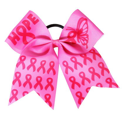Breast Cancer Awareness 7 Inch Cheer Bow Pink Cheer Bows Large Pink Ribbon Hair Bows Hair Tie Ponytail Holder Hair Accessories for Breast Cancer Month