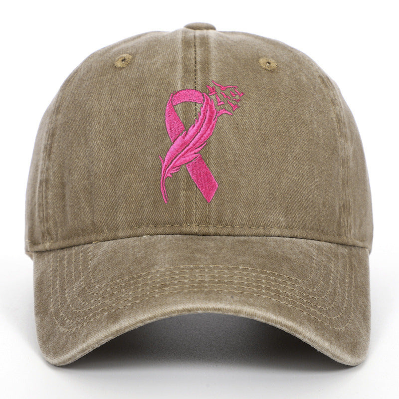 Breast Cancer Awareness Adjustable Embroidered Cotton Pink Ribbon Women's Outdoor Hat Baseball Cap