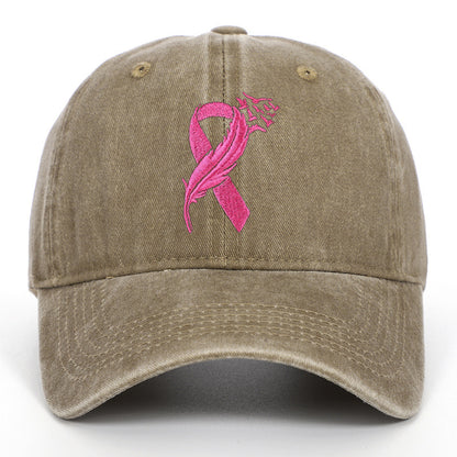 Breast Cancer Awareness Adjustable Embroidered Cotton Pink Ribbon Women's Outdoor Hat Baseball Cap