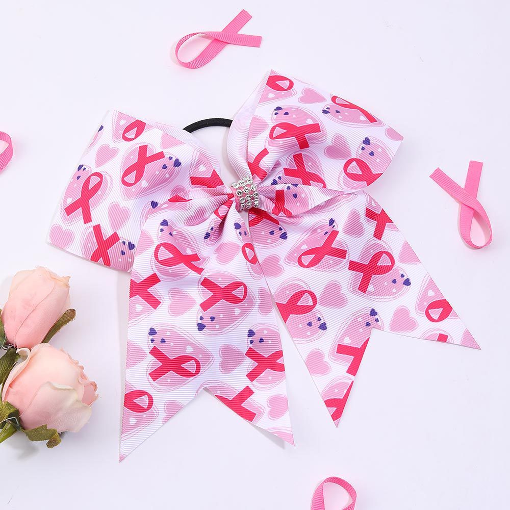 Breast Cancer Awareness Cheer Bows Pink Ribbon 7 Inch Hair Band Elastic Scrunchies Cheerleading Hair Accessories for Teens Women