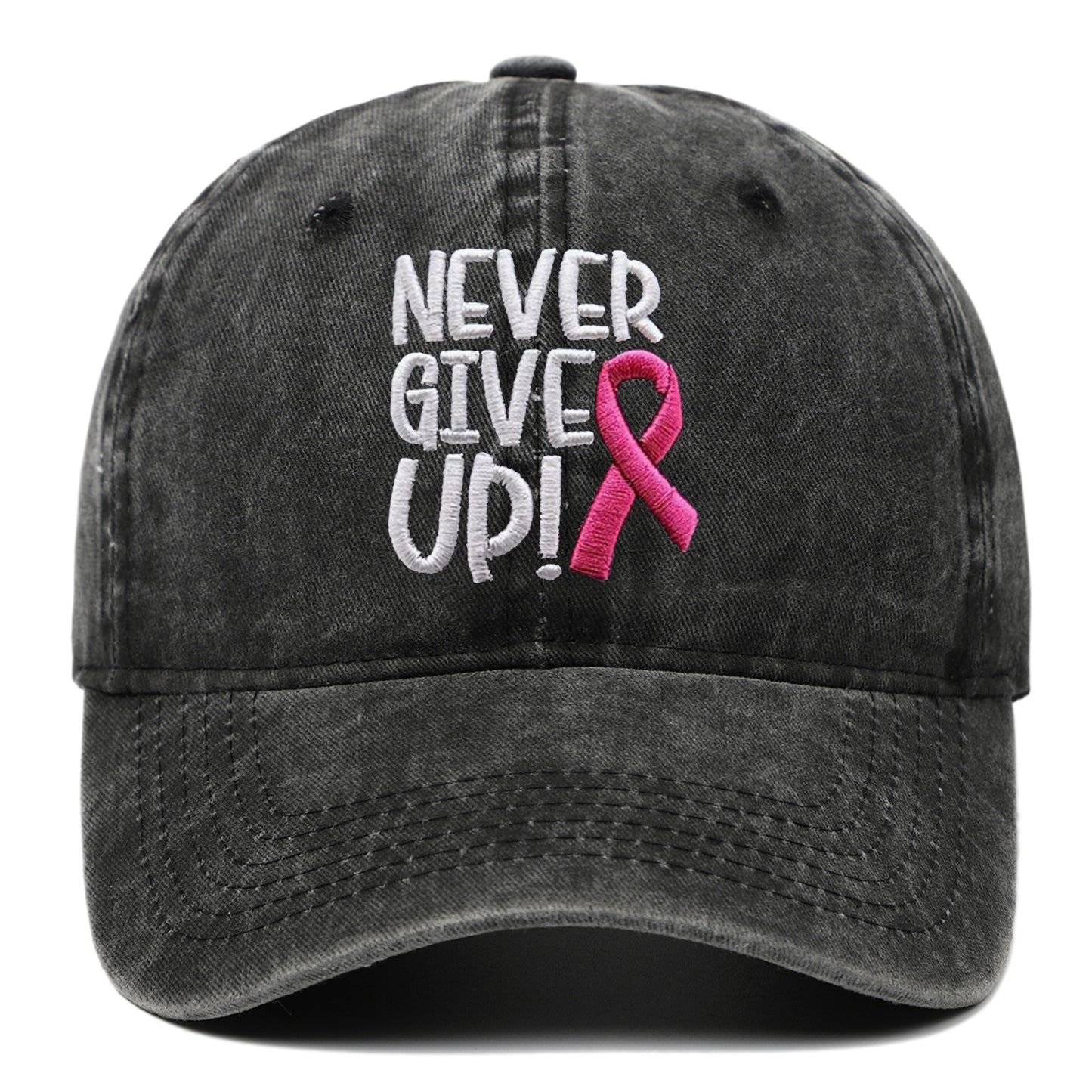 Breast Cancer Awareness Pink Ribbon Embroidered Hip Hop Cap Never Give Up Baseball Cap for Basketball and Outdoor Sun Protection Hat
