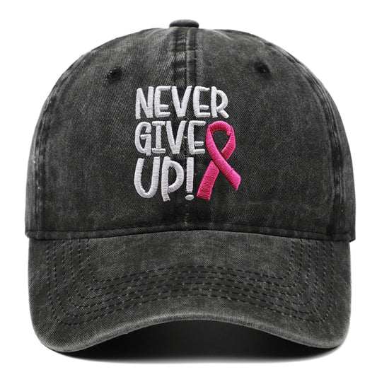 Breast Cancer Awareness Pink Ribbon Embroidered Hip Hop Cap Never Give Up Baseball Cap for Basketball and Outdoor Sun Protection Hat