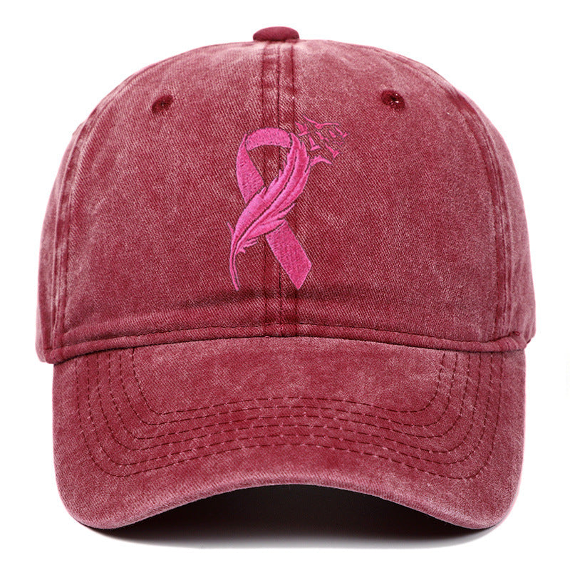 Breast Cancer Awareness Adjustable Embroidered Cotton Pink Ribbon Women's Outdoor Hat Baseball Cap