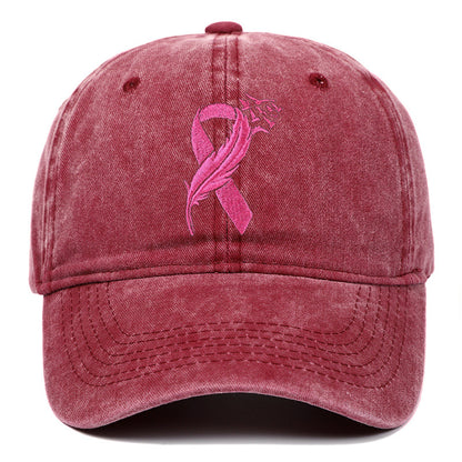 Breast Cancer Awareness Adjustable Embroidered Cotton Pink Ribbon Women's Outdoor Hat Baseball Cap