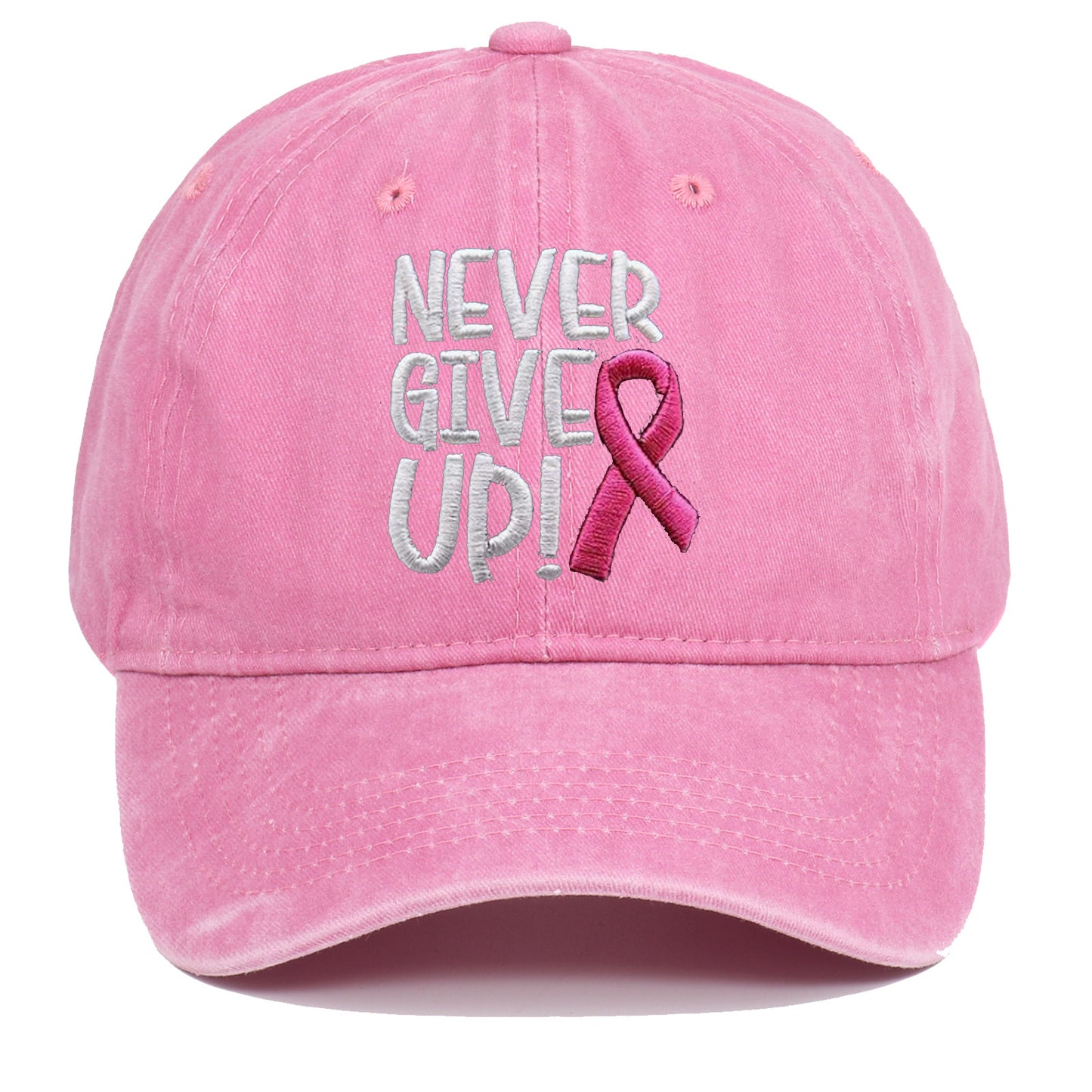 Breast Cancer Awareness Pink Ribbon Embroidered Hip Hop Cap Never Give Up Baseball Cap for Basketball and Outdoor Sun Protection Hat
