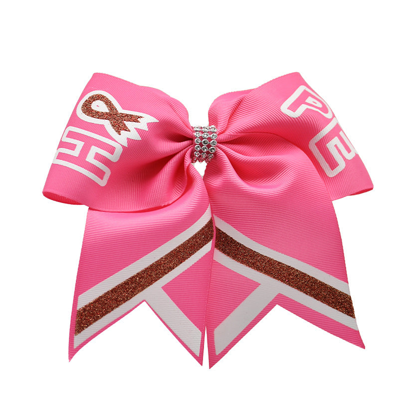 Breast Cancer Awareness 7 Inch Cheer Bow Pink Cheer Bows Large Pink Ribbon Hair Bows Hair Tie Ponytail Holder Hair Accessories for Breast Cancer Month