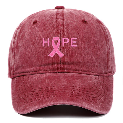 Breast Cancer Awareness Pin Ribbon Hope Letter Embroidered Baseball Cap, Washed Cotton Snapback, Unisex Outdoor Casual Sun Hat