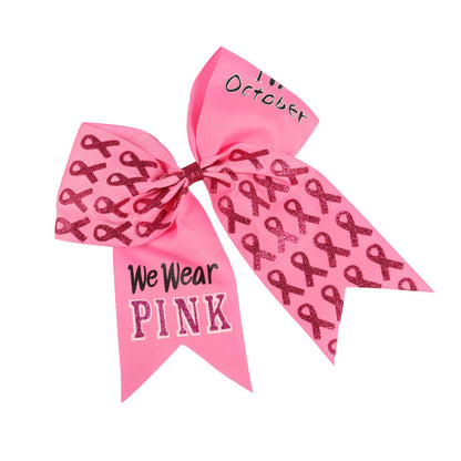 Breast Cancer Awareness Cheer Bows Pink Ribbon 7 Inch Hair Band Elastic Scrunchies Cheerleading Hair Accessories for Teens Women